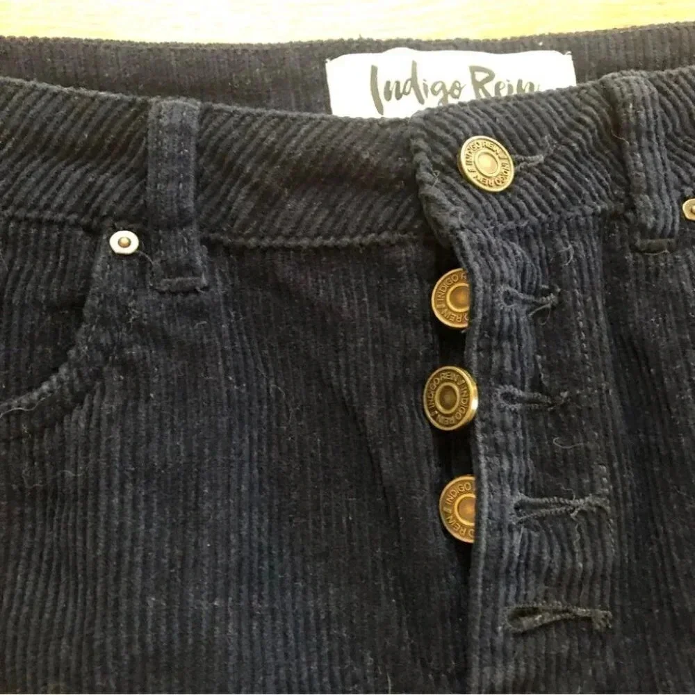 Indigo Reign Navy Raw Edge Button Up Corduroy Skirt Size 5 GUC